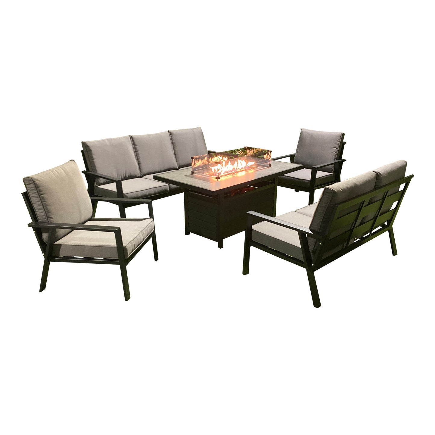 Sandiego Aluminium Five Piece Set 7 Seater + Fire Pit Table
