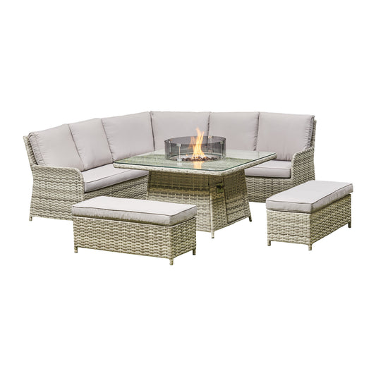 Santorini Rattan Dining Sofa Dining Set with Fire Pit Table