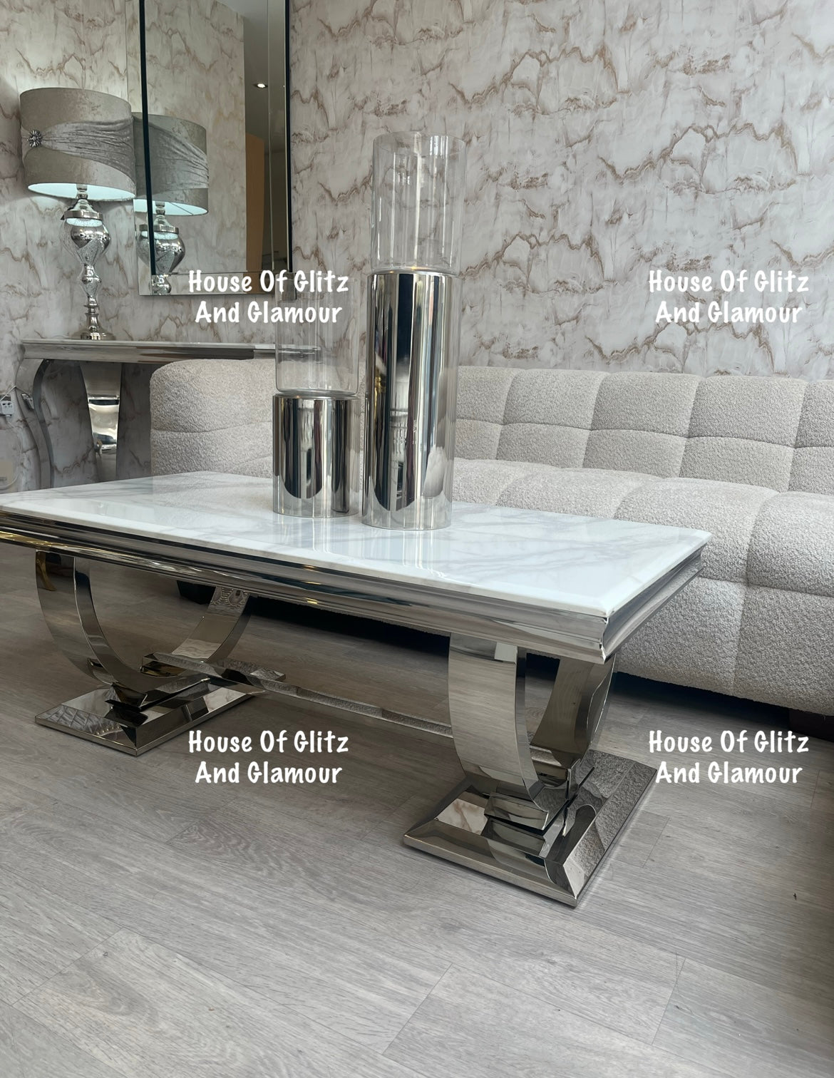 Arianna White Marble & Stainless Steel Circular Base Coffee Table 120cm x 60cm x 42cm