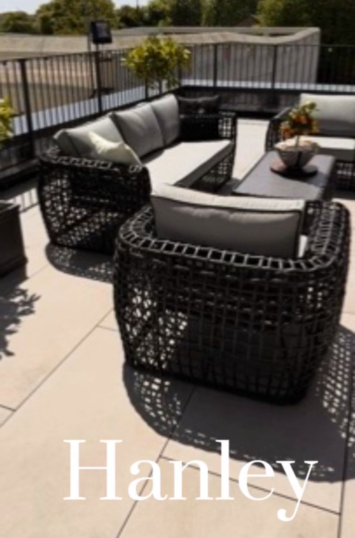 Hanley Black Rattan Large Sofa & 2 Arm Chairs With Coffee Table