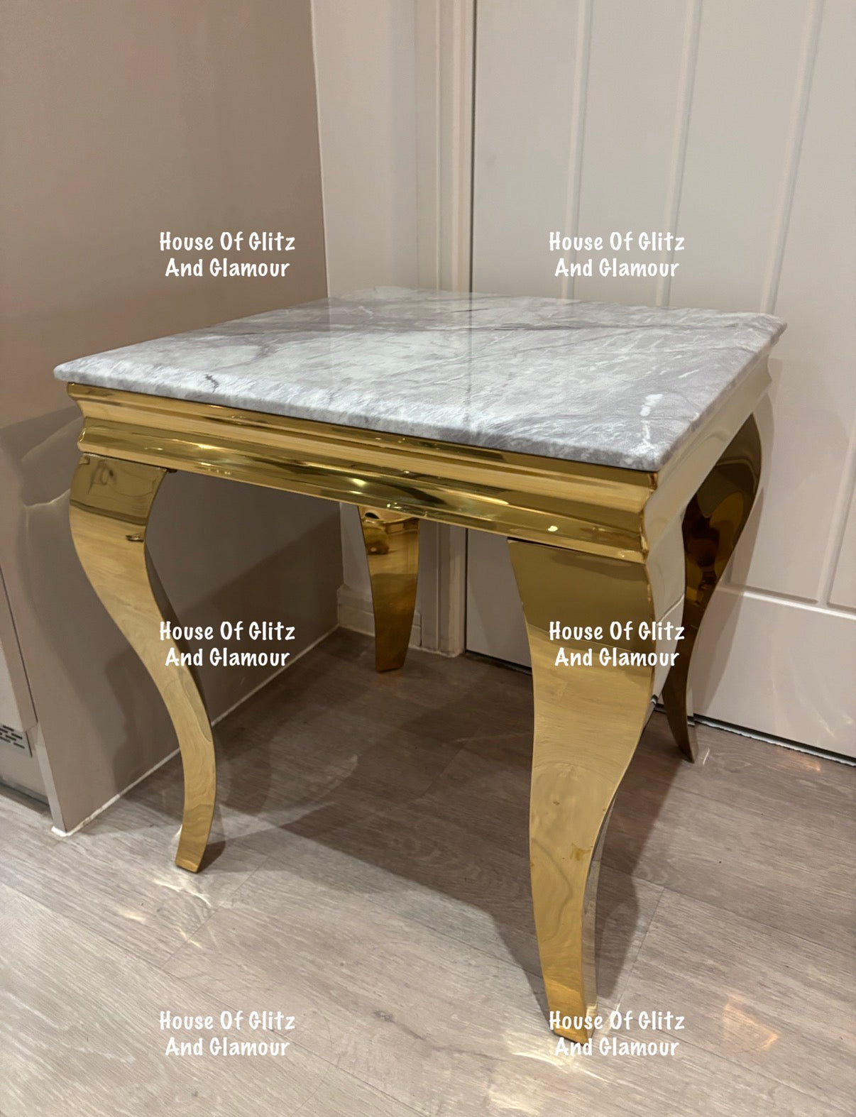 Louis Gold Lamp Table With Grey Marble Top