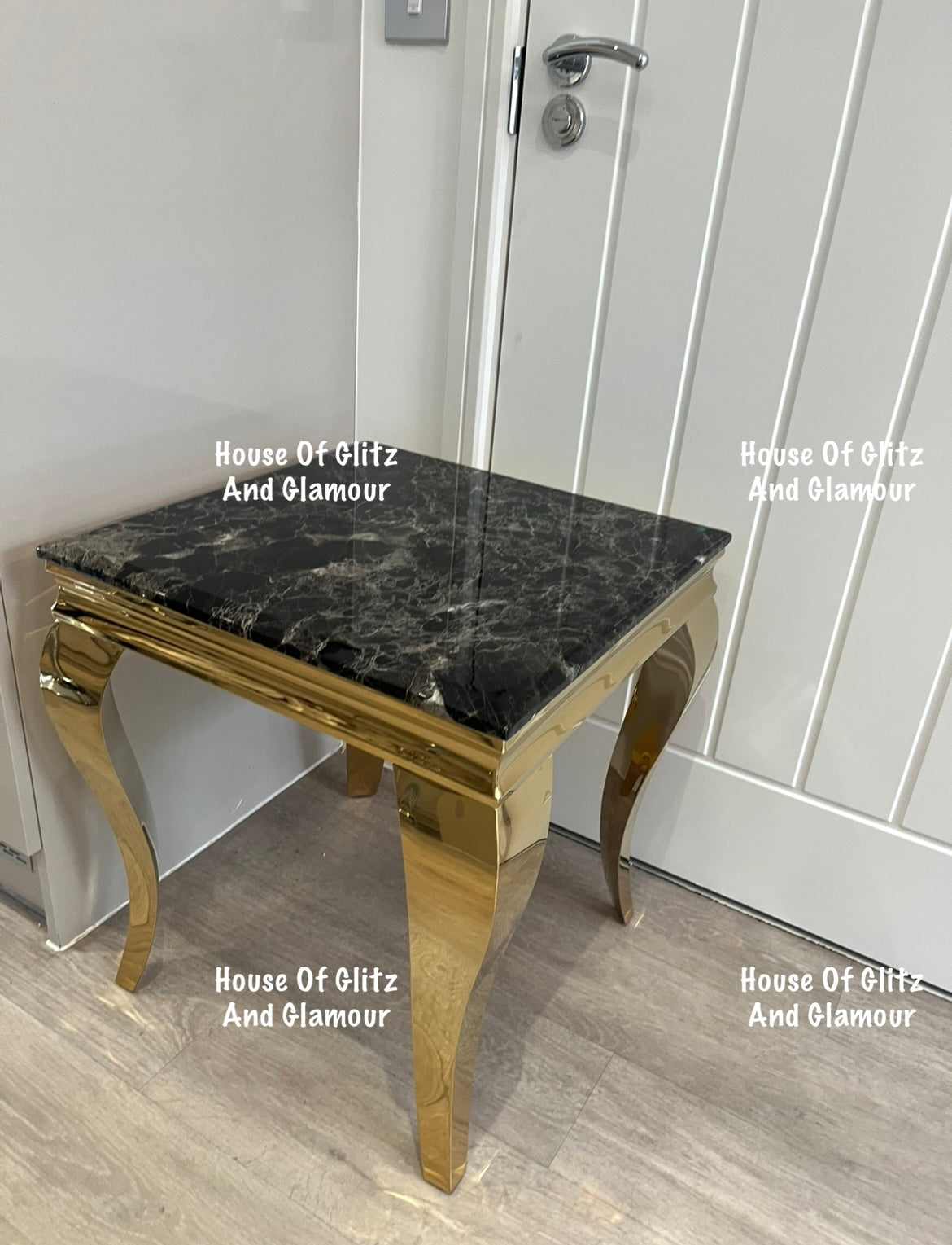Louis Gold Lamp Table With Black Marble Top 50cm x 50cm