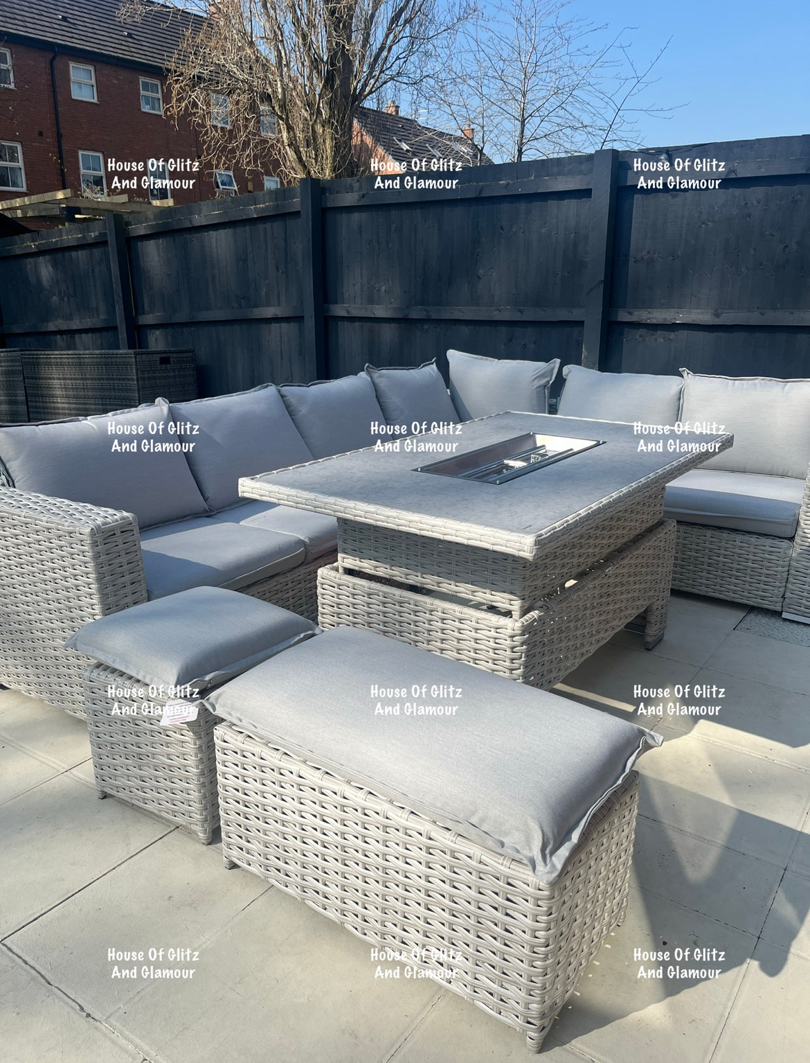 Santiago Grey Rattan 8 Seater Corner Rising Dining Table Set