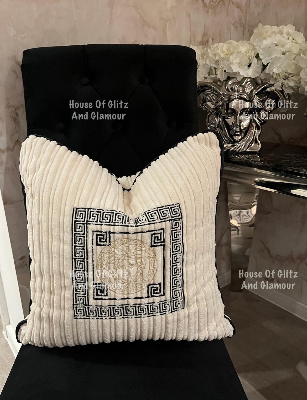 Medusa Cushion in Cream & Black