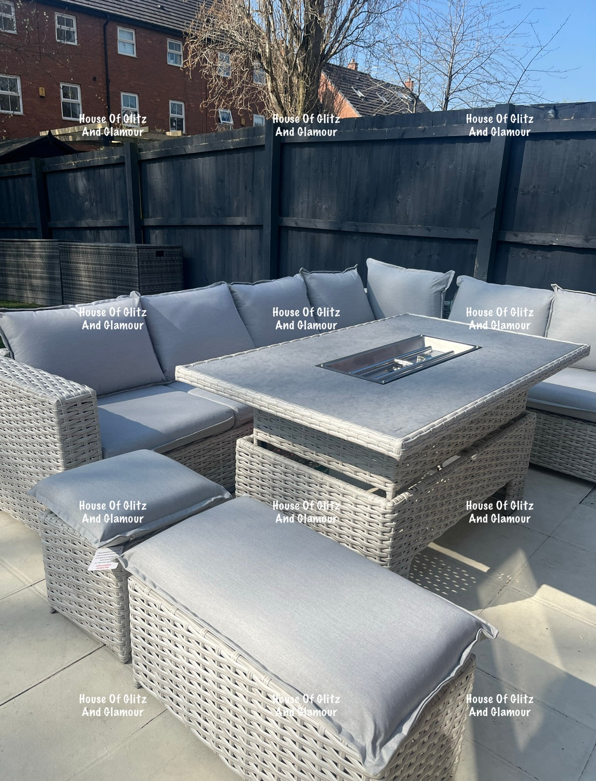 Santiago Grey Rattan 8 Seater Corner Rising Dining Table Set