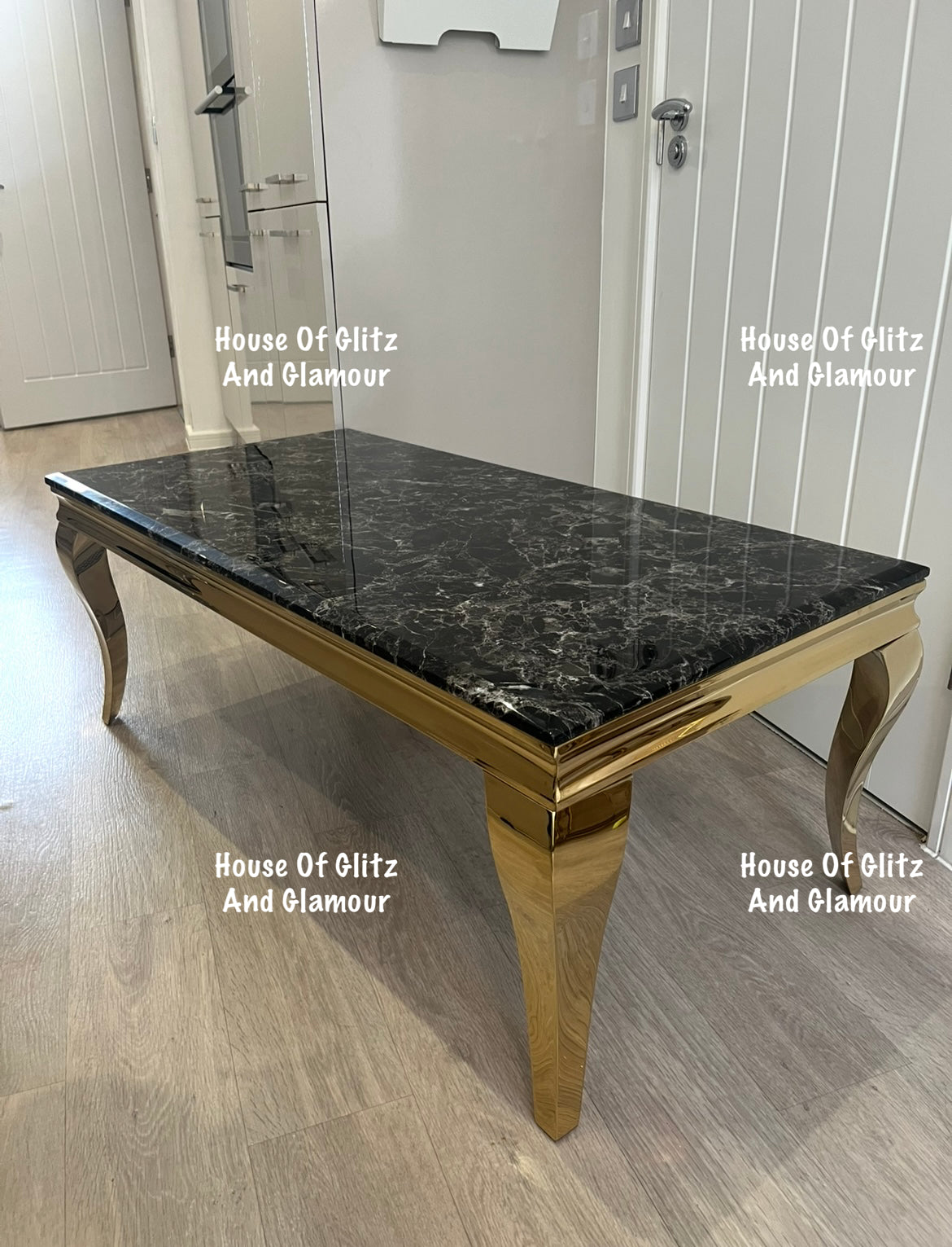 Louis Gold Coffee Table With Black Marble Top  120cm x 60cm x 42cm