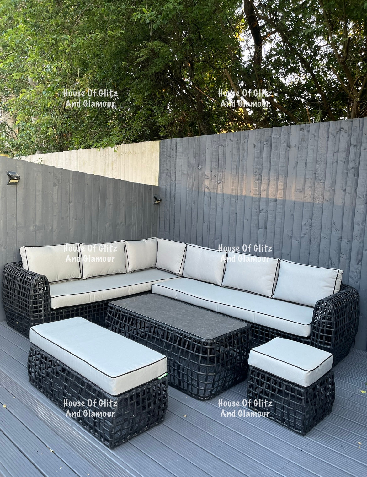 Ascot Aluminium 10 Seater Extra Large Lounging Corner Sofa + Coffee Table