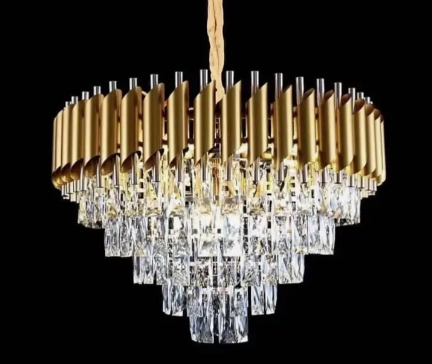 Large Gold Tiered Crystal Chandelier