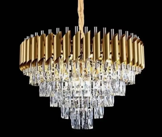 Large Gold Tiered Crystal Chandelier