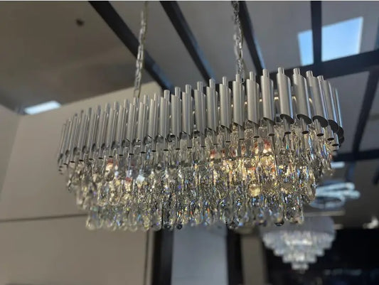 Silver Rectangular Tiered Crystal Chandelier