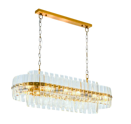 Brass Rectangular Crystal Pendant Chandelier