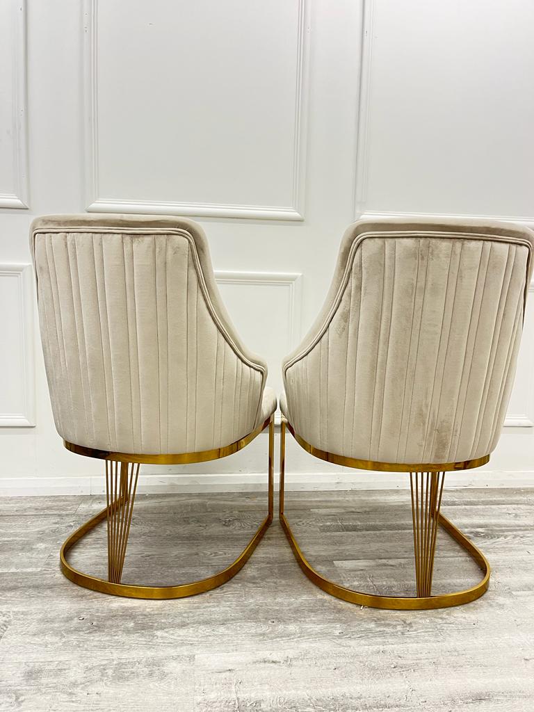 Chelmsford Cream Velvet Dining Chair With Gold Metal Base