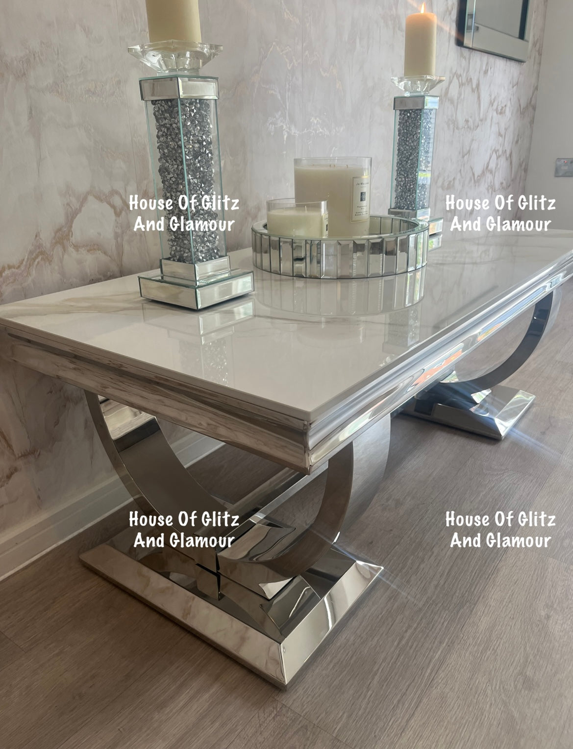 Arianna Kasi Sintered Stone & Stainless Steel Circular Base Coffee Table 120cm x 60cm x 42cm