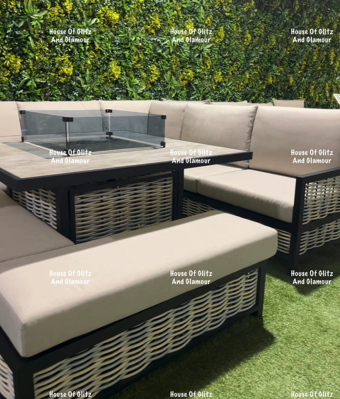Madason Aluminium 10 Seater Corner Fire Pit Dining Table Set