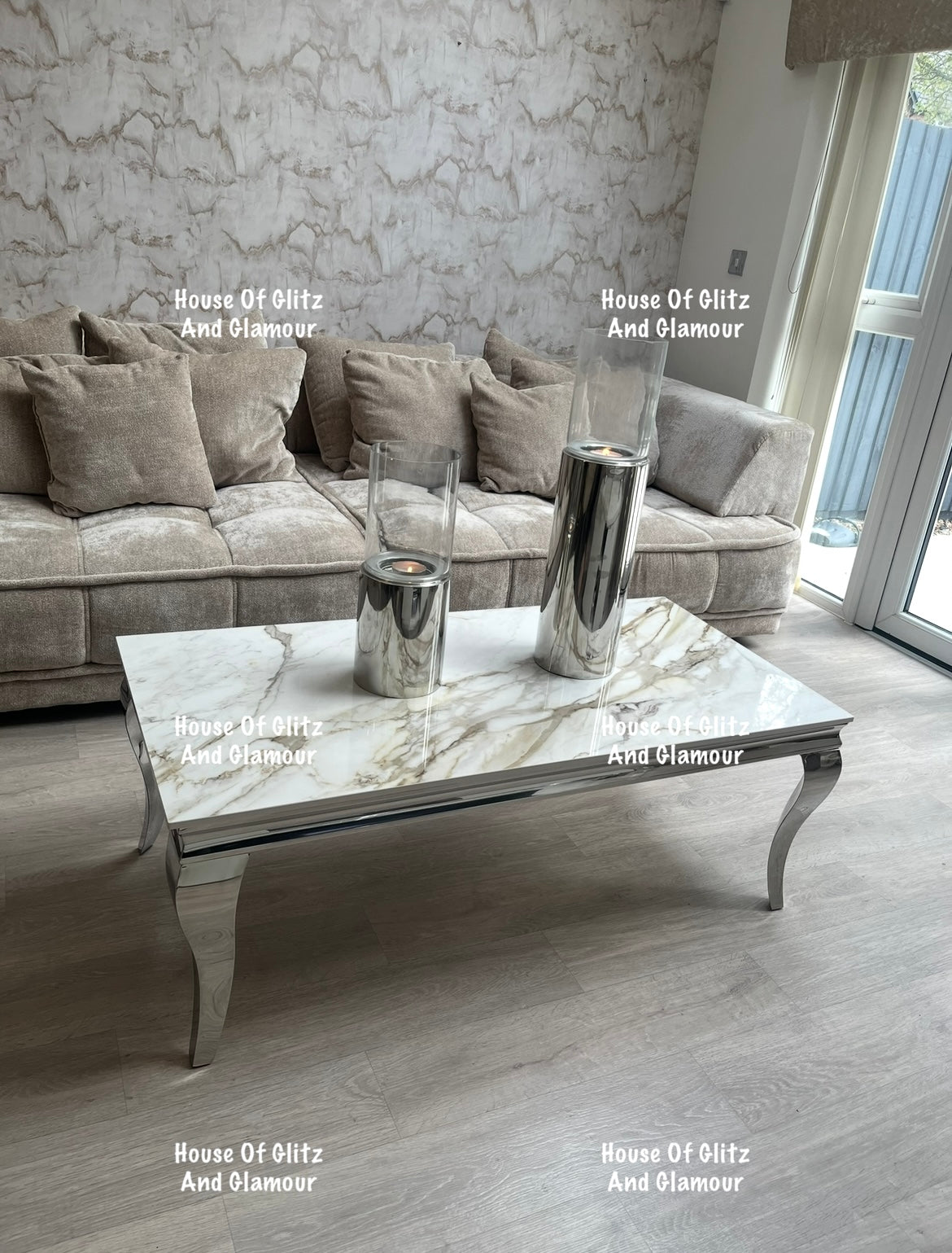 Louis Kata Gold Ceramic & Chrome Coffee Table 120cm x 60cm x 42cm
