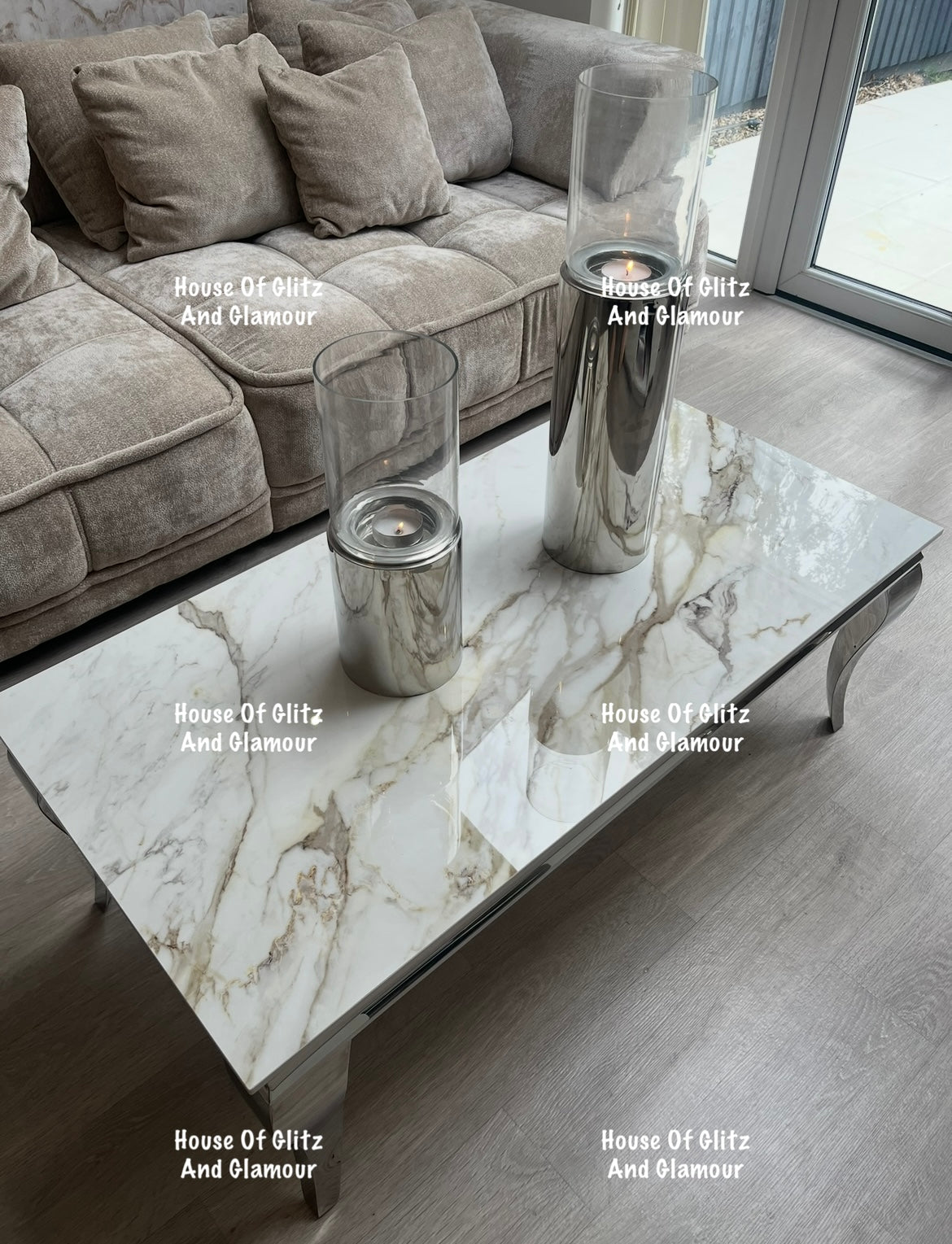 Louis Kata Gold Ceramic & Chrome Coffee Table 120cm x 60cm x 42cm
