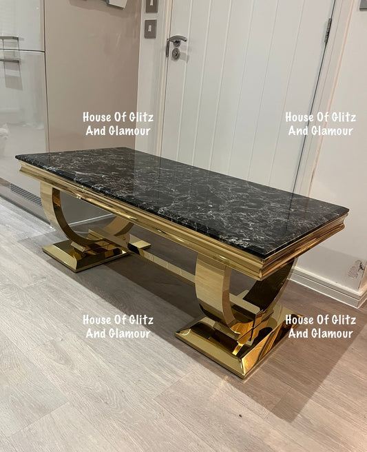 Arianna Gold & Black Marble Circular Base Coffee Table 130cm x 70cm x 42cm
