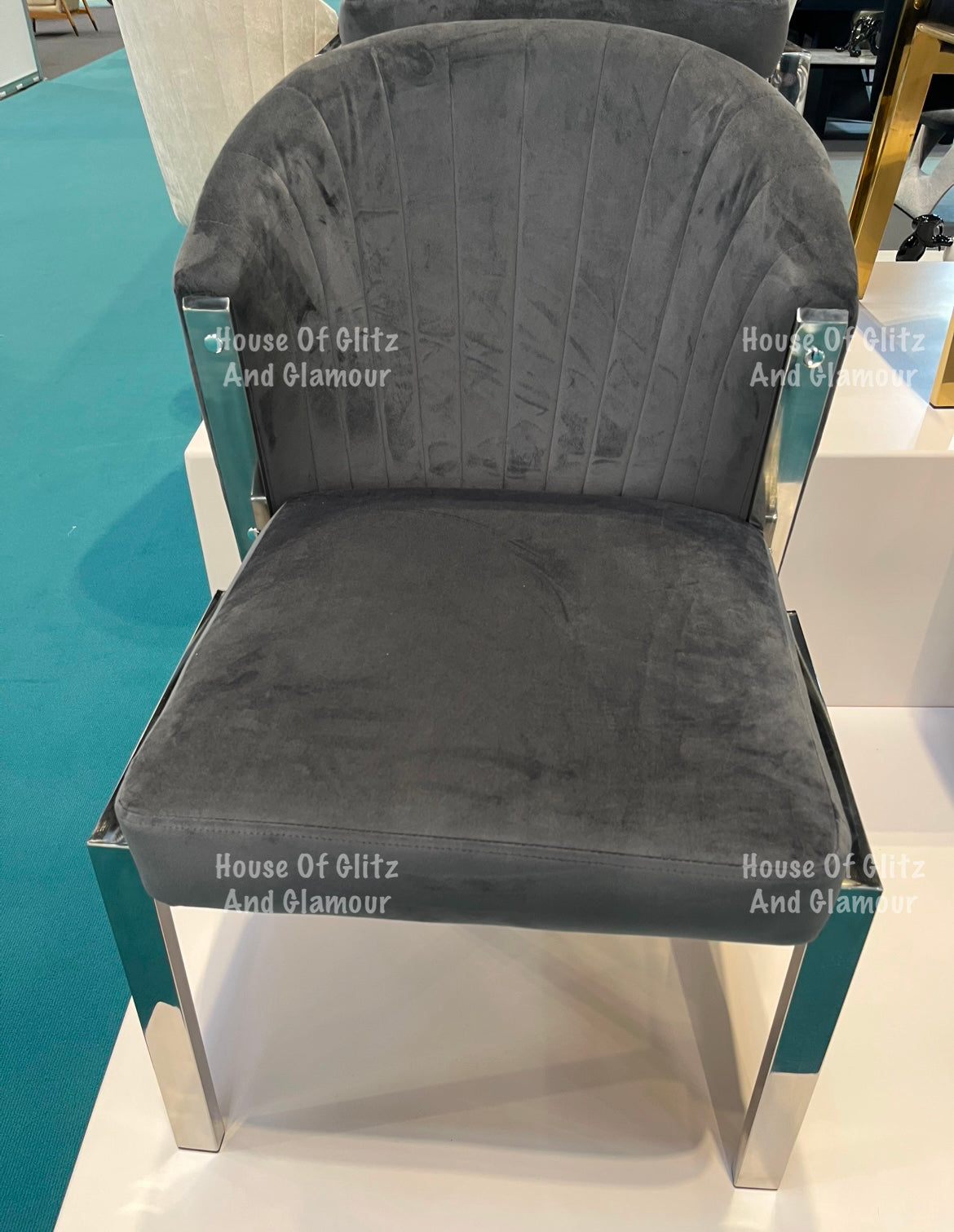 Fabi Grey Velvet And Chrome Dining Chair