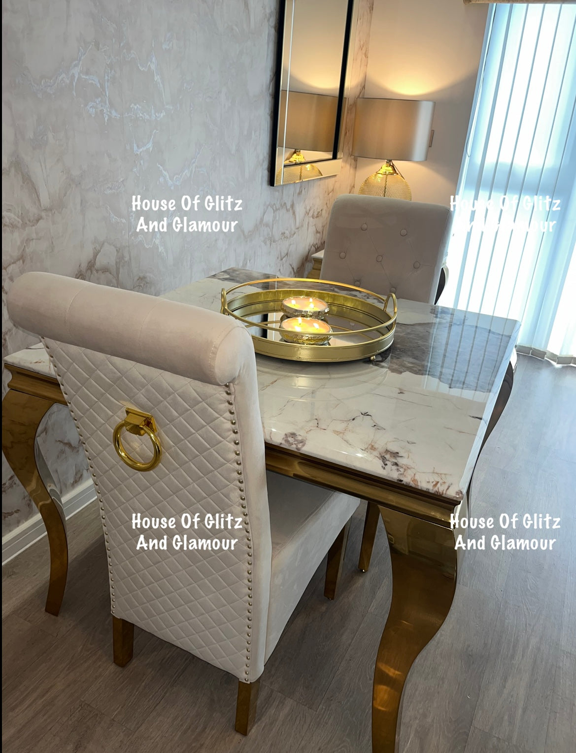 Louis Pandora Dining Table With Gold Legs And Marble Top