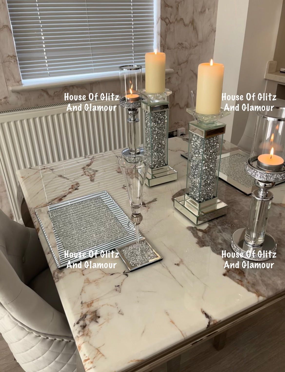 Louis Cream Dining Table With Chrome Legs And Pandora Marble Top