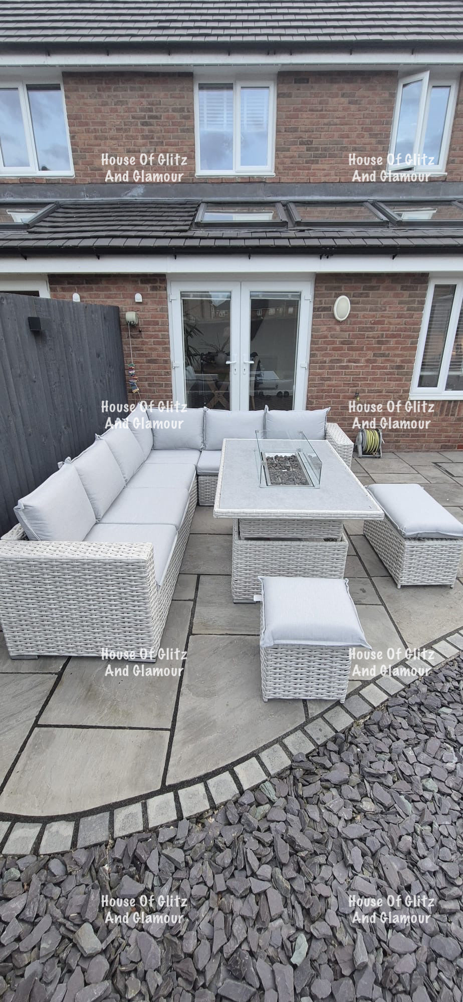 Santiago Grey Rattan 8 Seater Corner Rising Dining Table Set