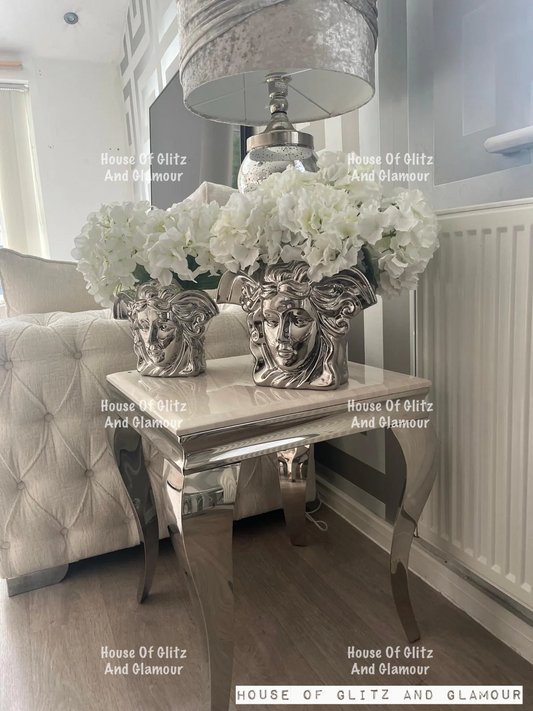 Louis Cream Marble & Stainless Steel Lamp / Side Table