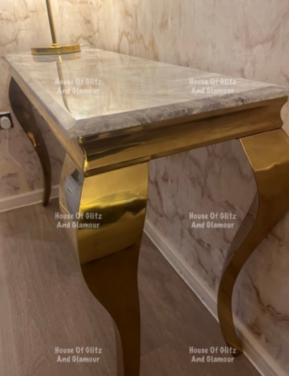 Louis Gold Console Table With Grey Marble Top  120cm x 40cm x 75cm