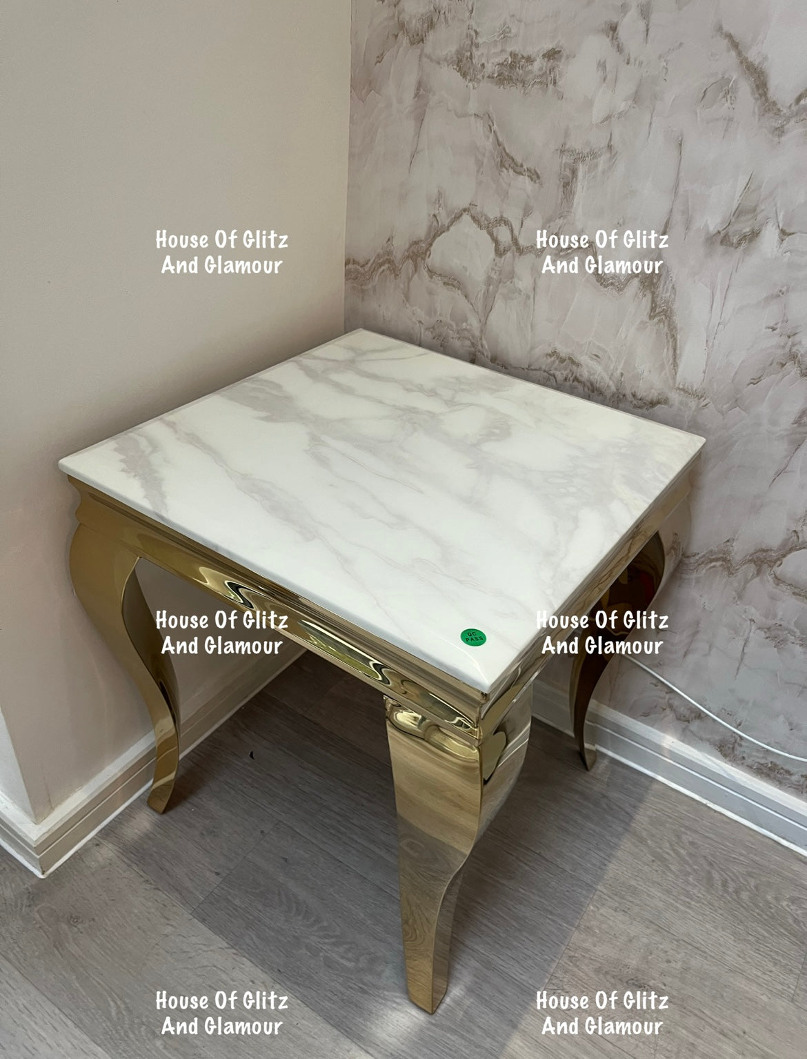 Louis Gold Lamp Table With White Marble Top 50cm x 50cm