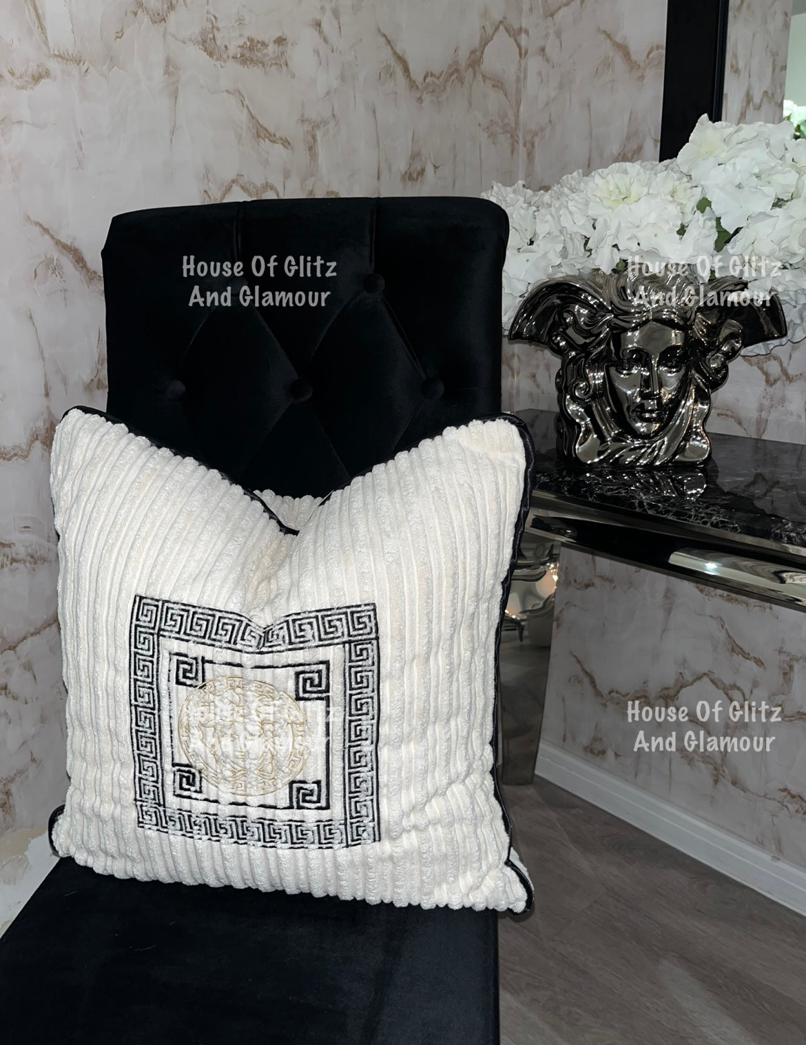 Medusa Cushion in Cream & Black