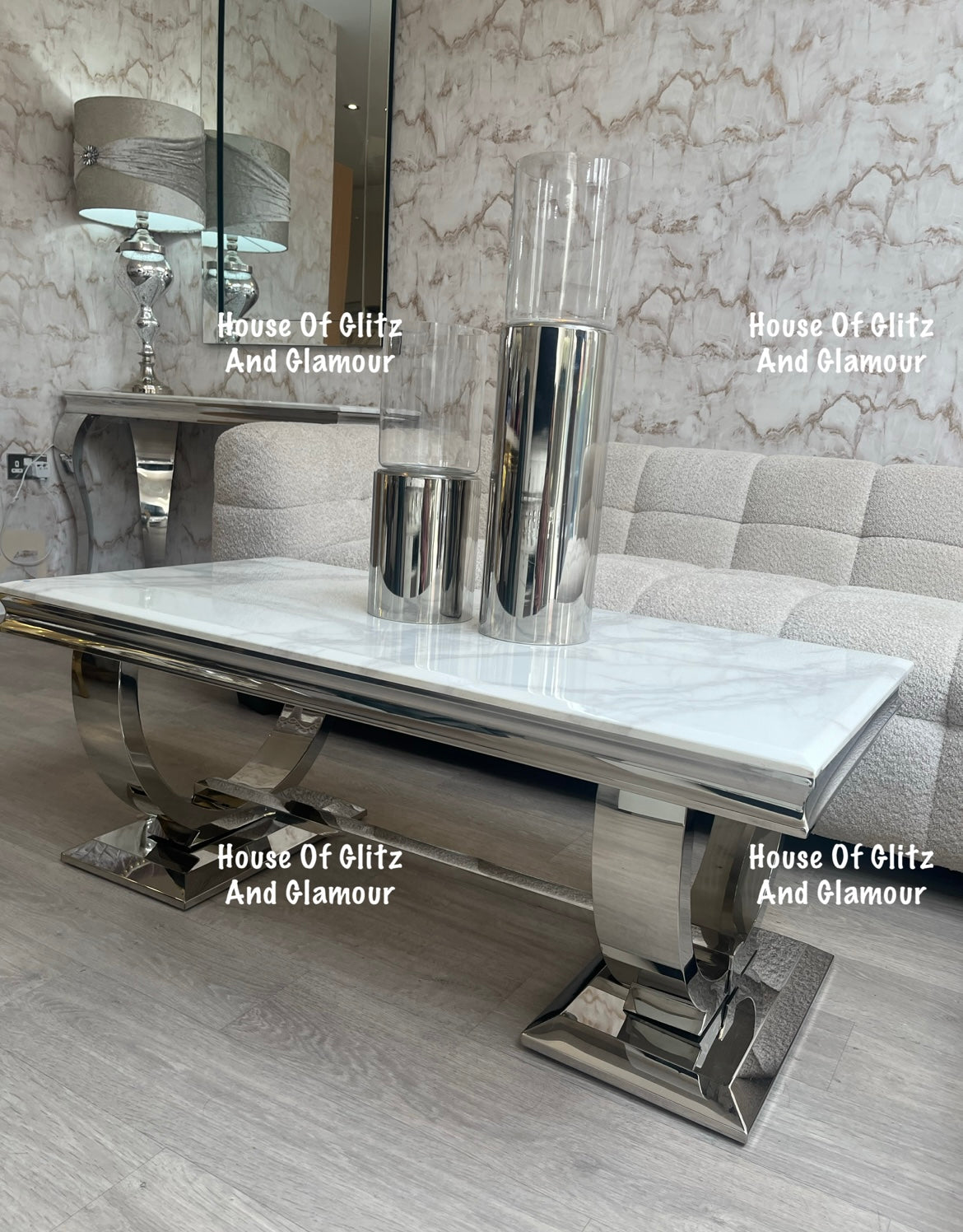 Arianna White Marble & Stainless Steel Circular Base Coffee Table 120cm x 60cm x 42cm