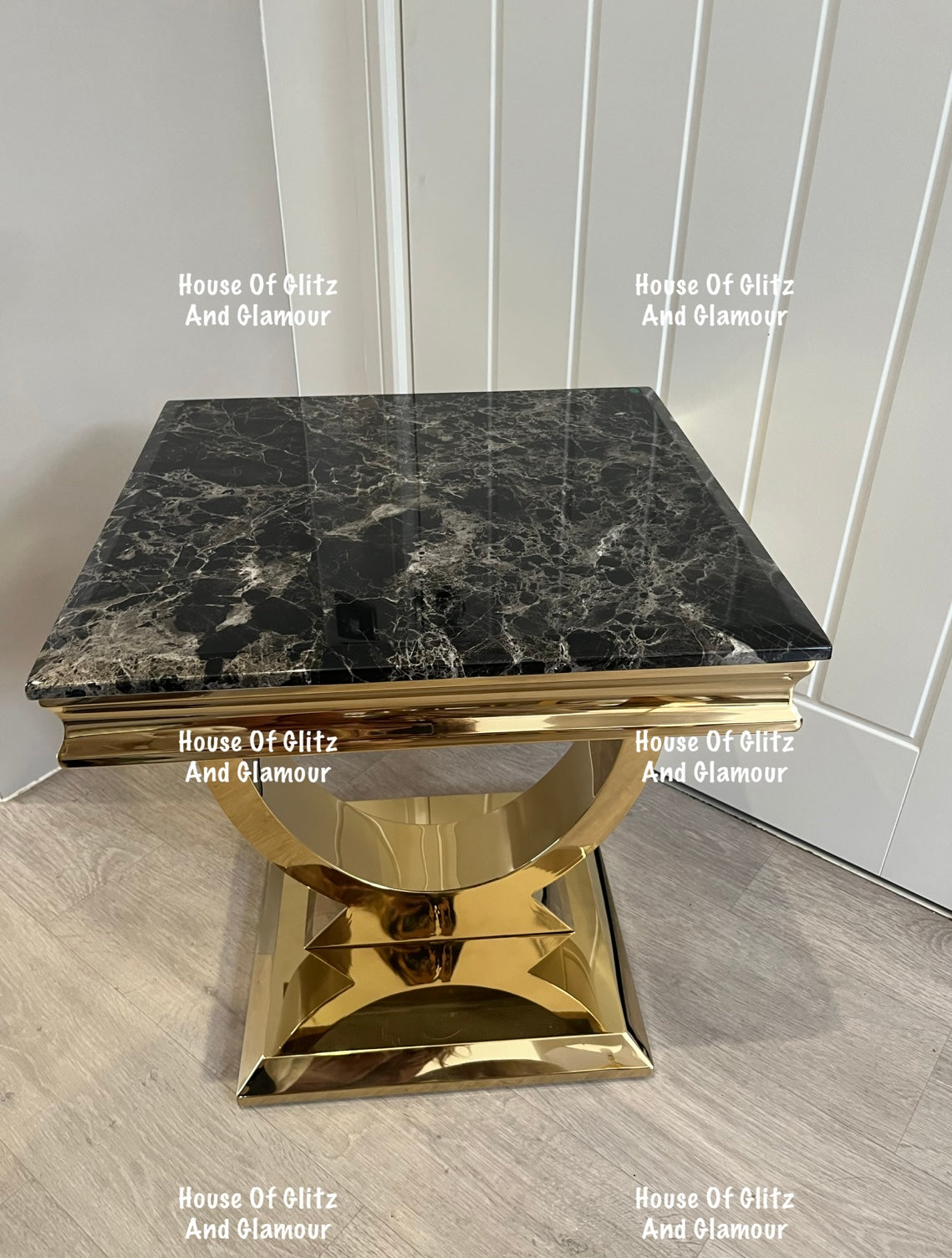 Arianna Black Marble & Gold Circular Lamp / Side Table 50cm x 50cm