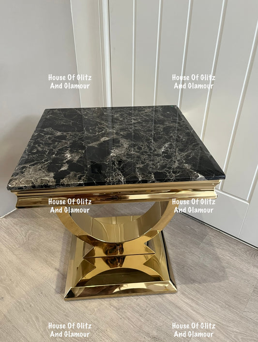 Arianna Black Marble & Gold Circular Lamp / Side Table 50cm x 50cm
