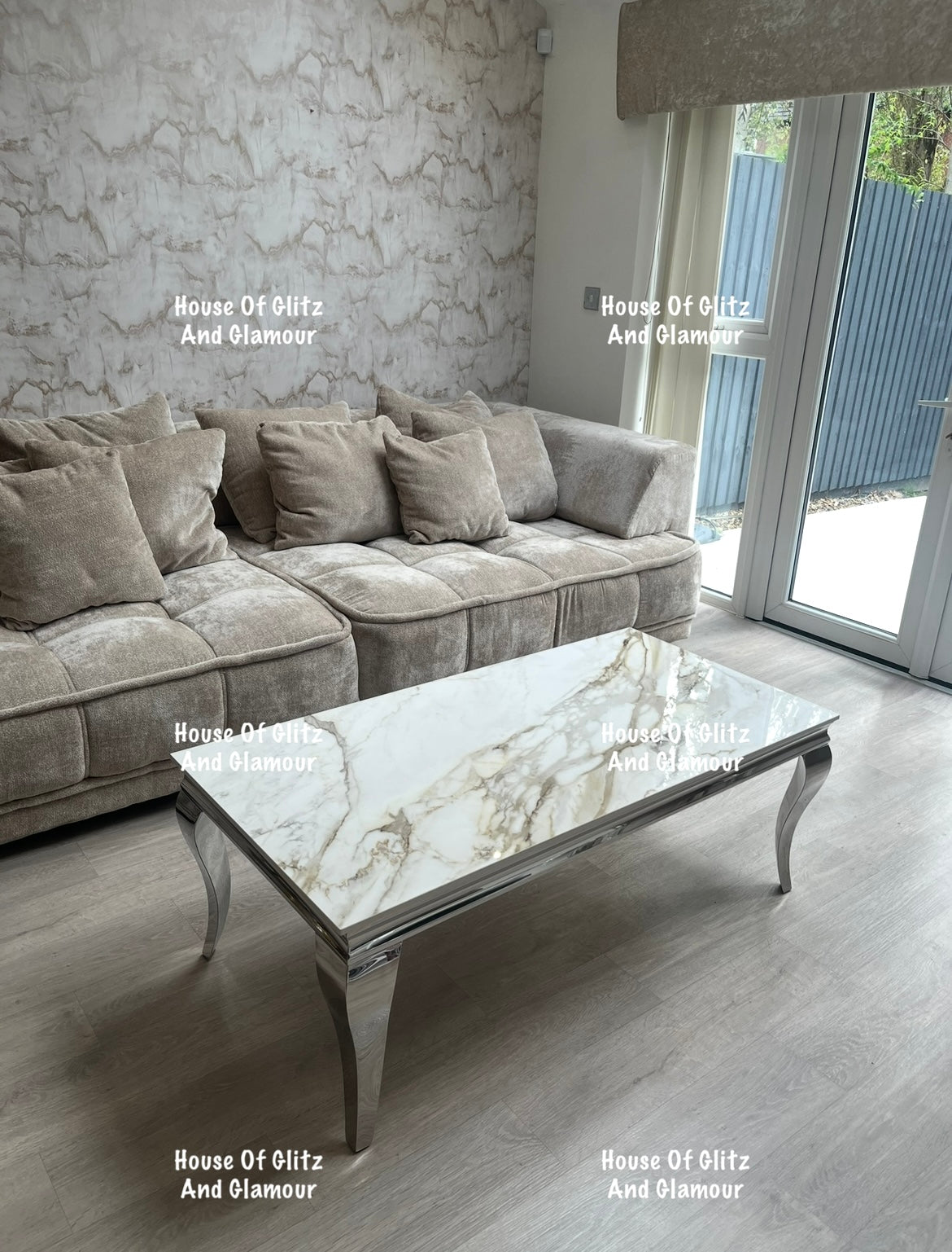 Louis Kata Gold Ceramic & Chrome Coffee Table 120cm x 60cm x 42cm