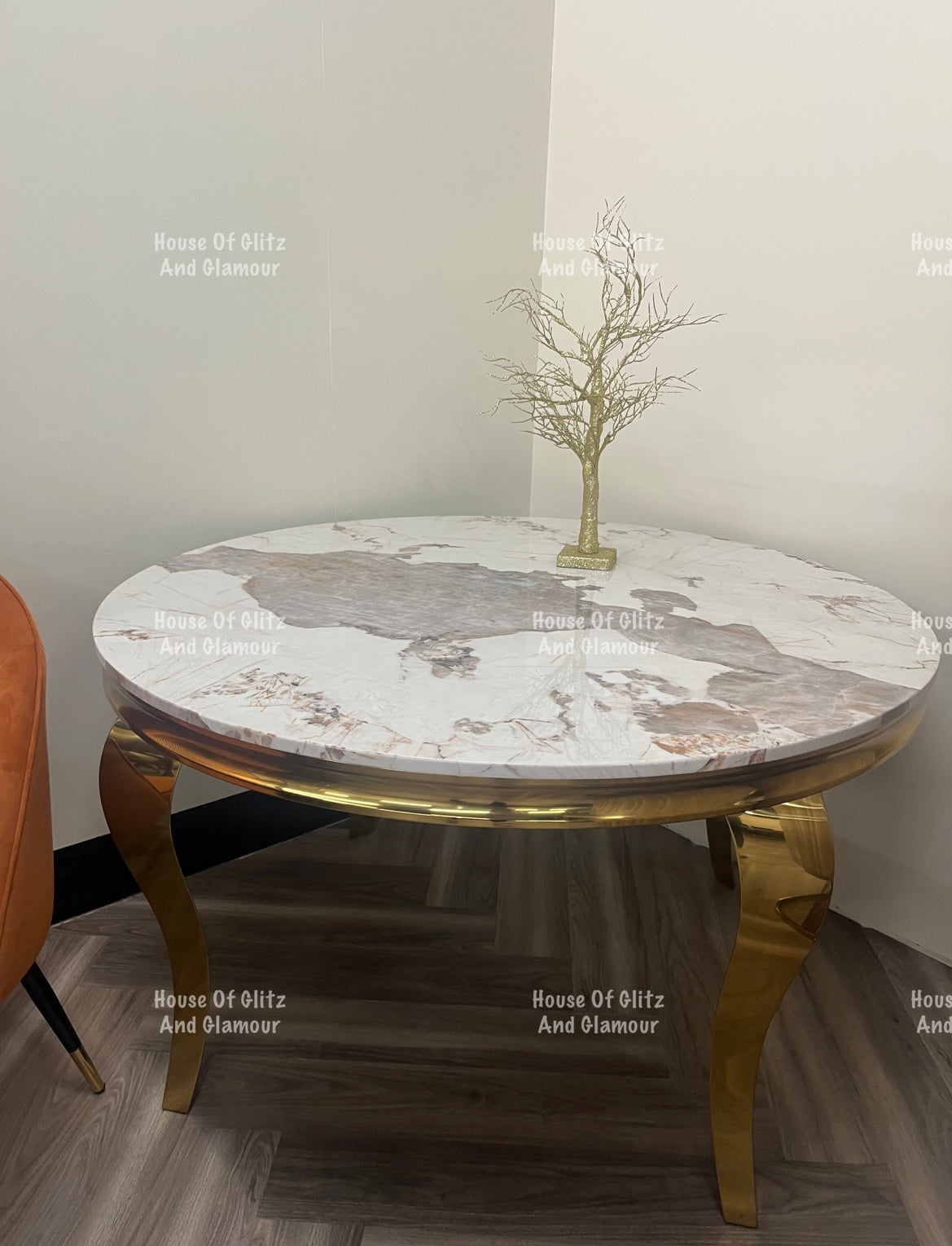 Louis Pandora Dining Table With Gold Legs And Marble Top