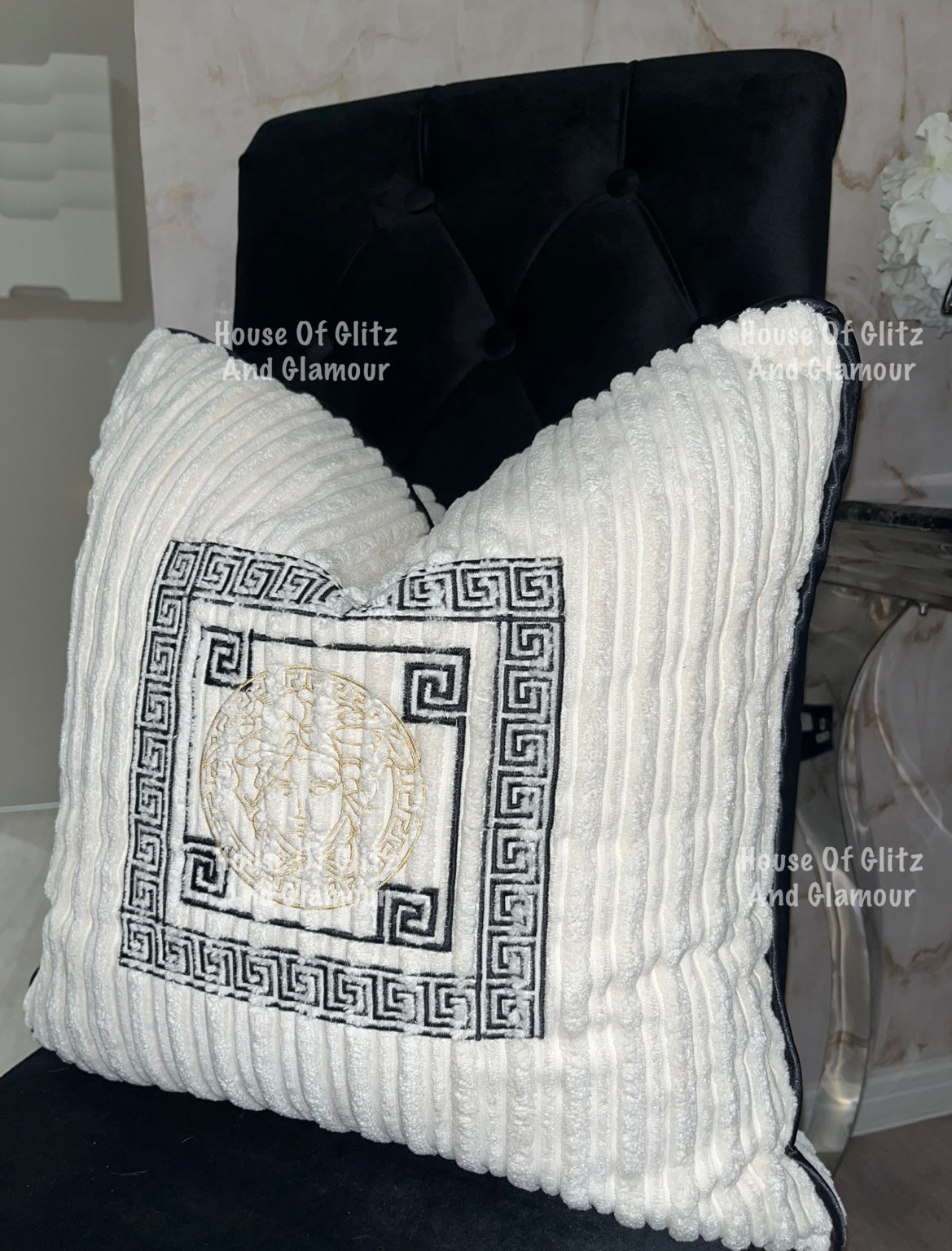Medusa Cushion in Cream & Black