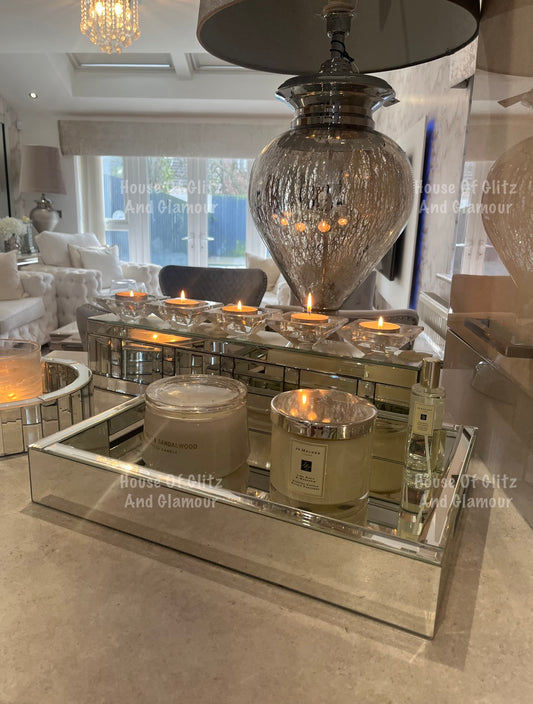 Silver Mirror Rectangular Large Tray