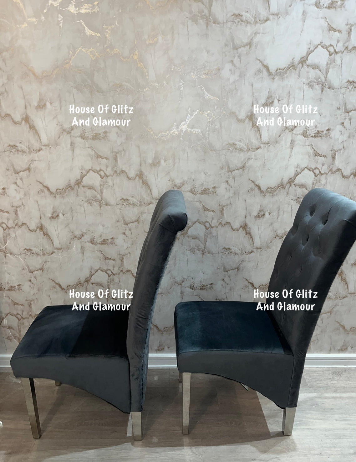 Lou Lou High Back Dark Grey Velvet Lion Knocker Back Dining Chair