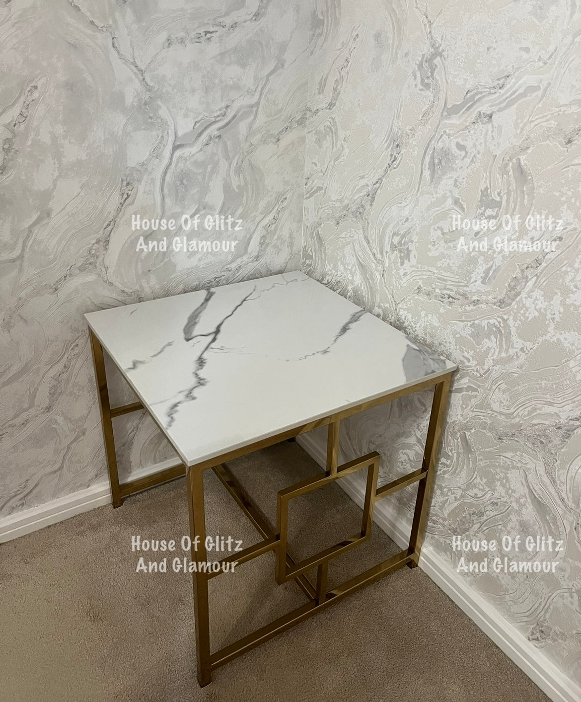 Vogue Gold Lamp Table with Polar White Sintered Top