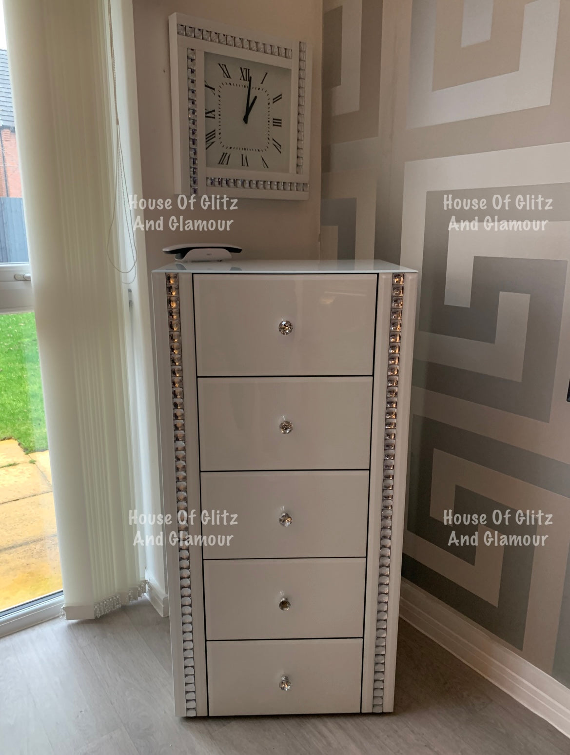 White Crystal Wall Clock 45cm x 45cm