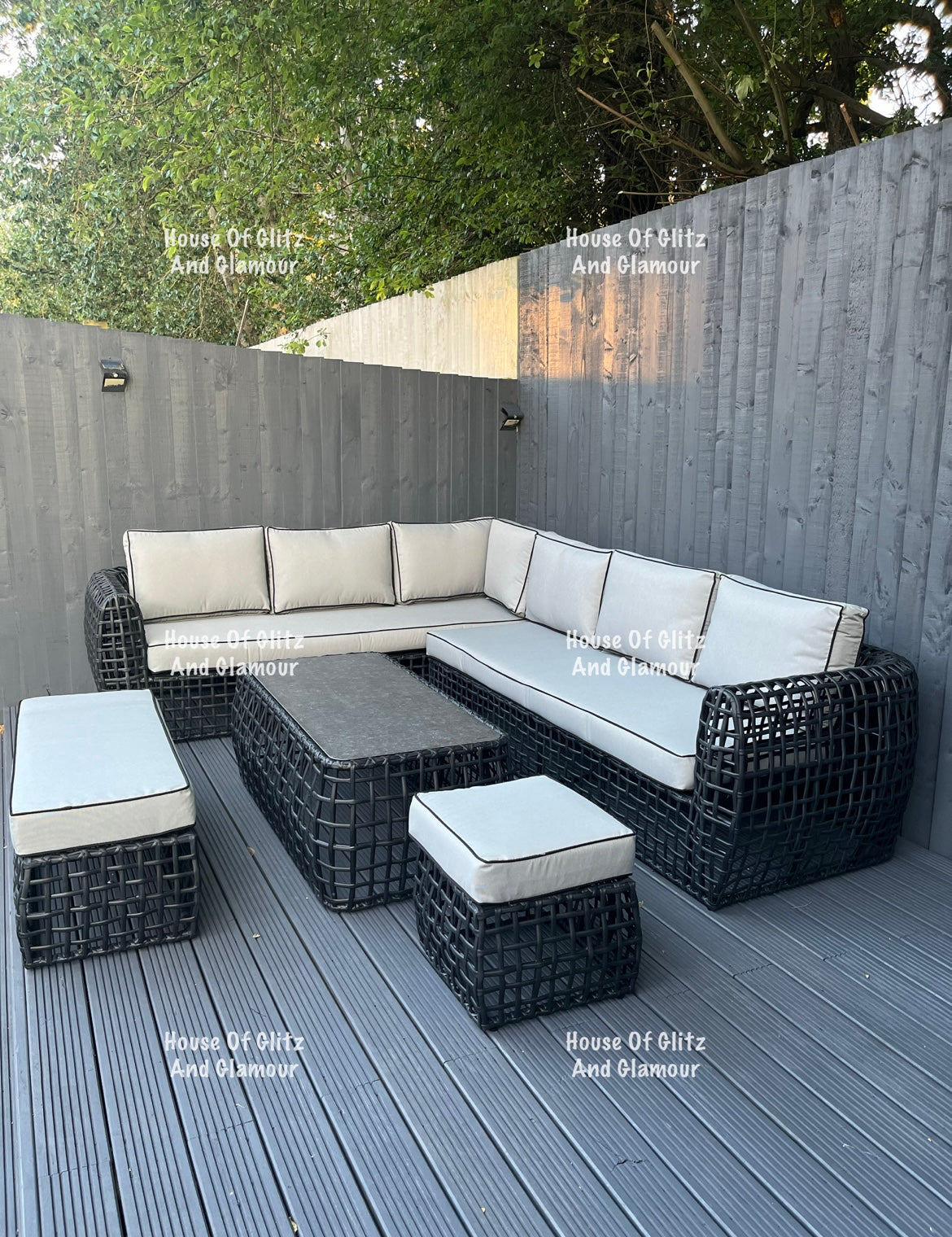 Ascot Aluminium 10 Seater Extra Large Lounging Corner Sofa + Coffee Table