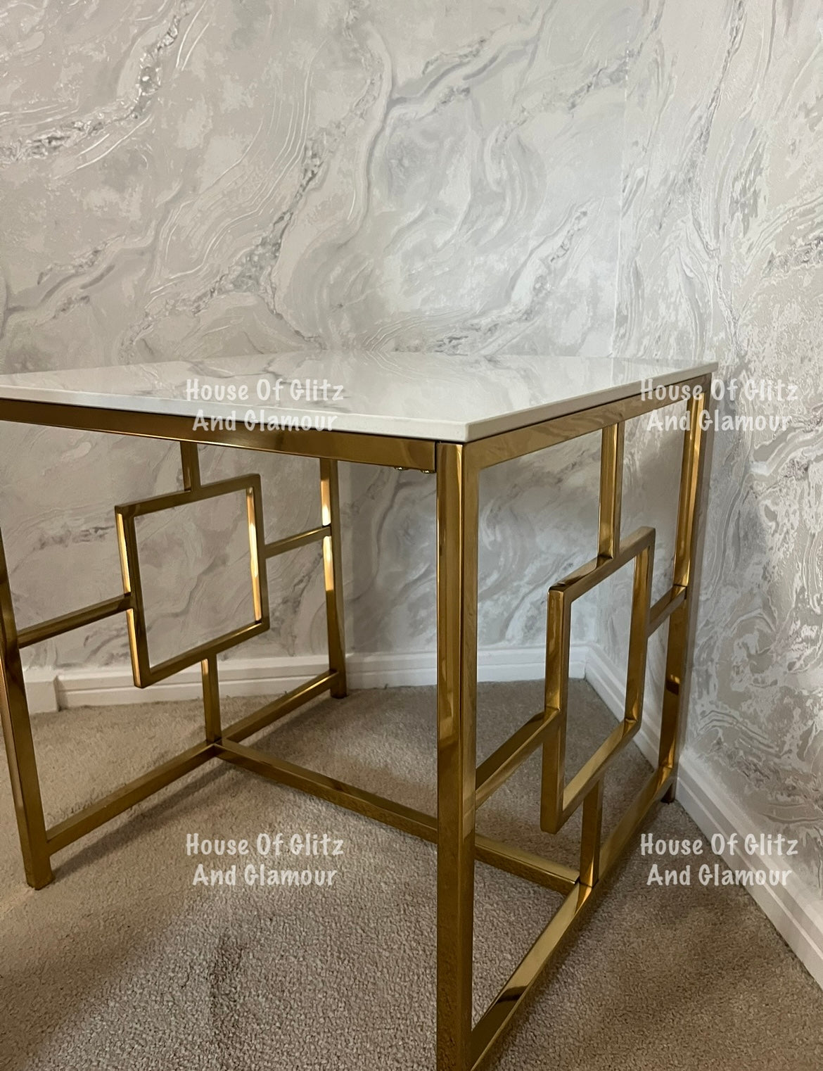 Vogue Gold Lamp Table with Polar White Sintered Top