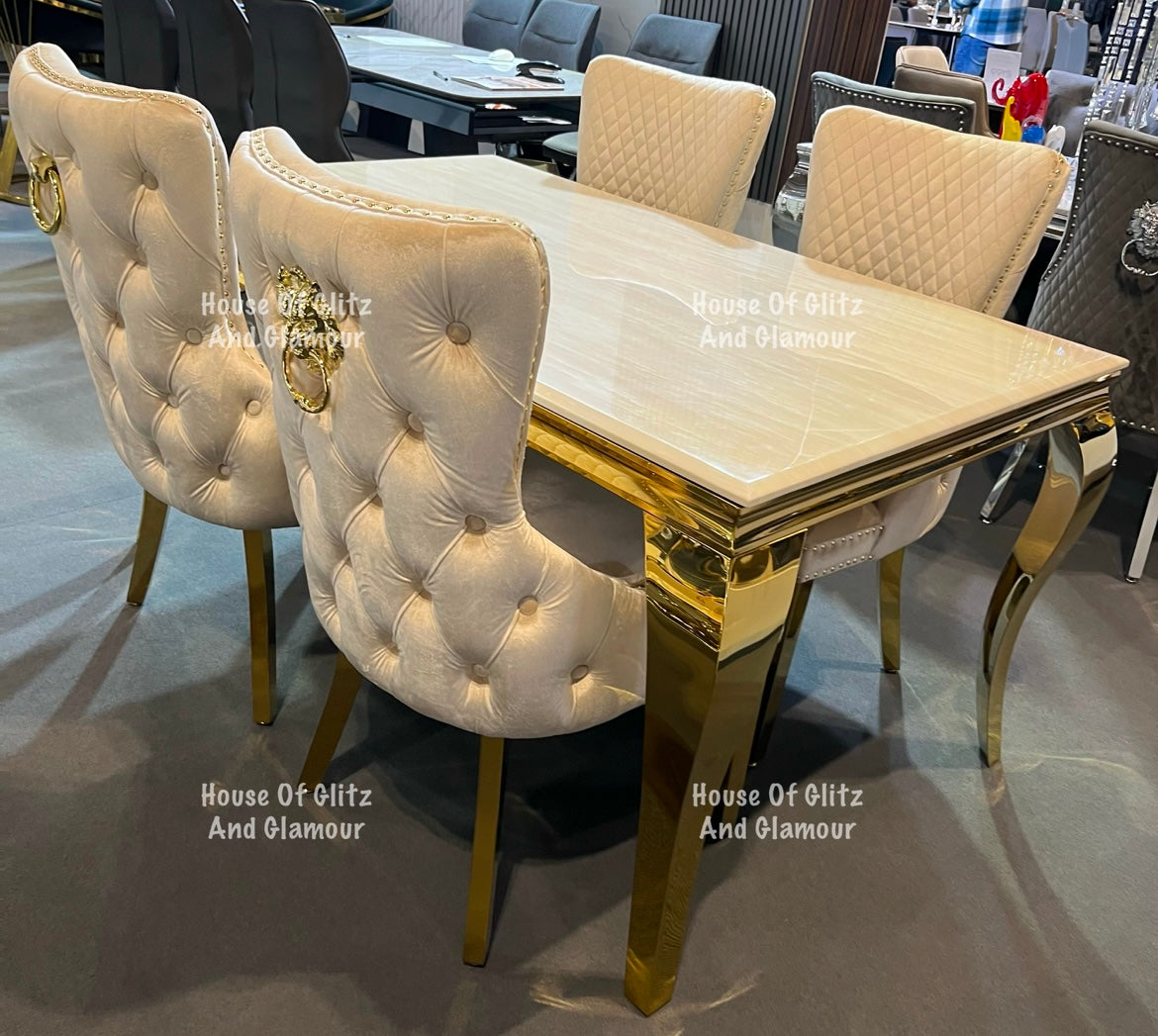 Louis Cream Marble Dining Table With Gold Legs