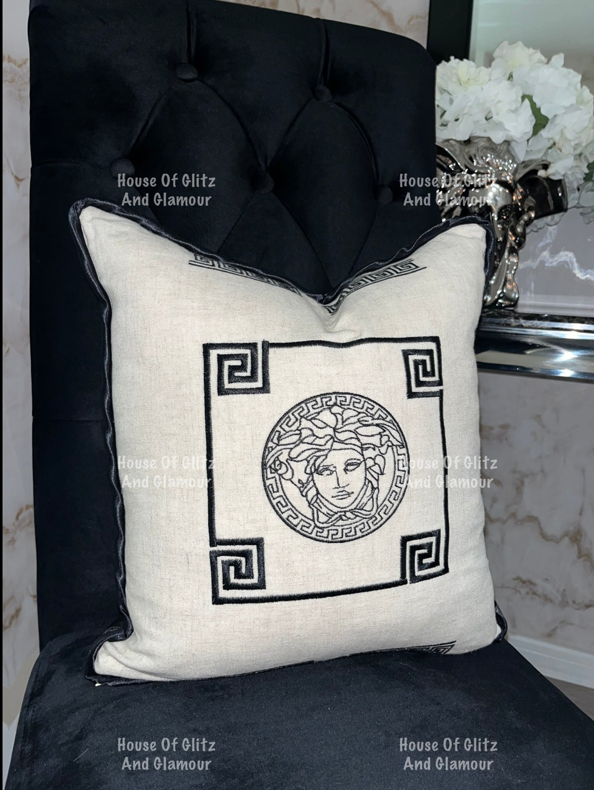 Medusa Cushion in Cream & Black ( option 2 )