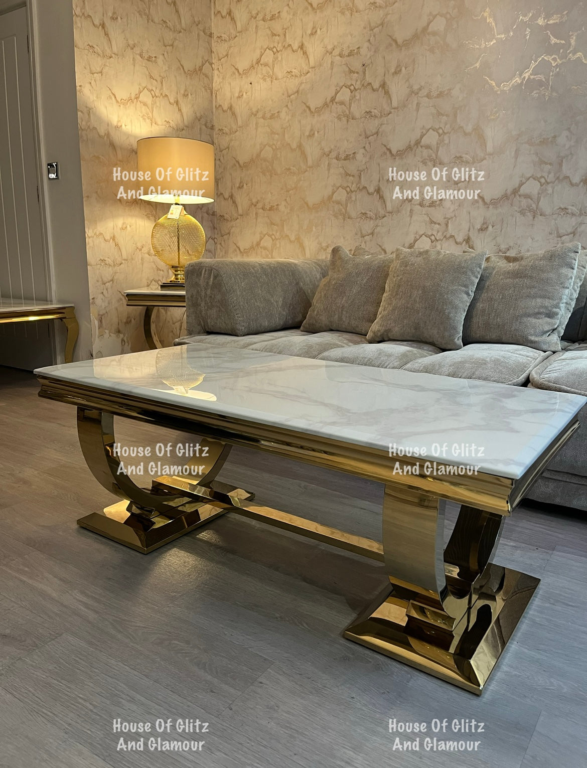 Arianna Gold & White Marble Circular Base Coffee Table 130cm x 70cm x 42cm