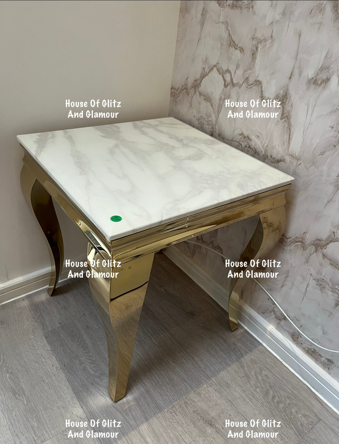 Louis Gold Lamp Table With White Marble Top 50cm x 50cm