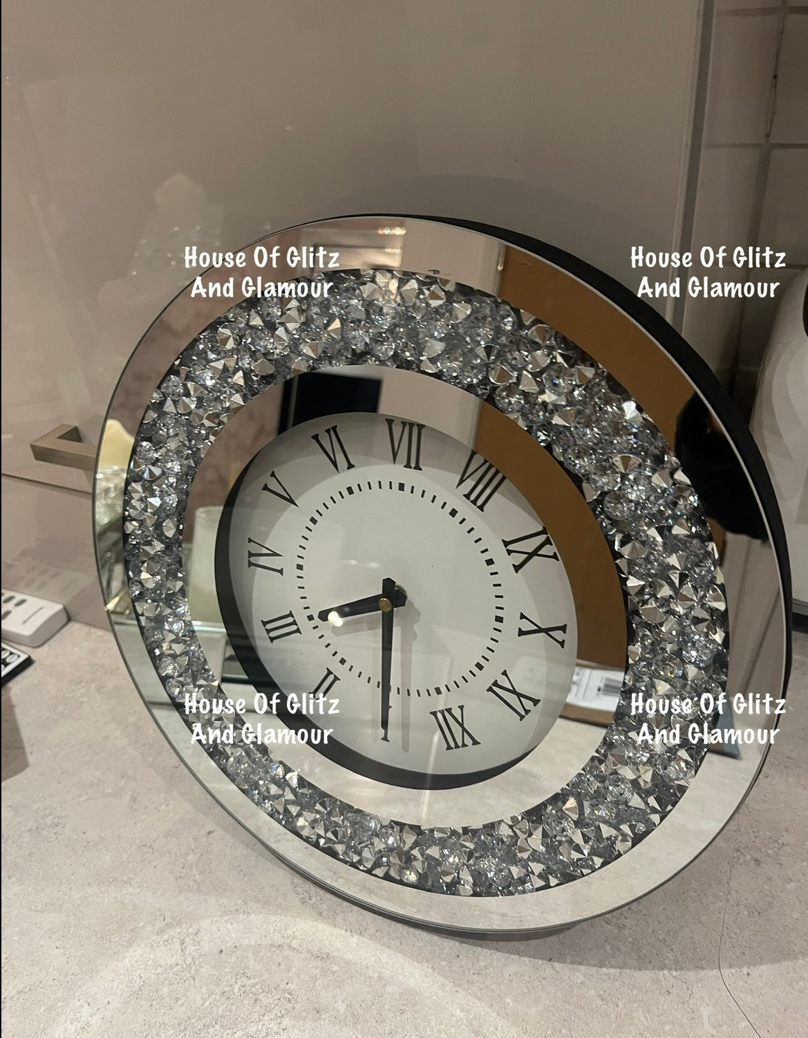 Mirror Crystal Round Clock 35cm