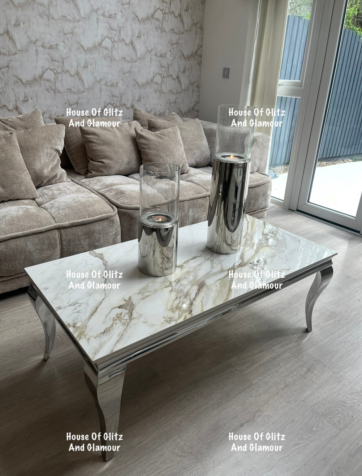 Louis Kata Gold Ceramic & Chrome Coffee Table 120cm x 60cm x 42cm