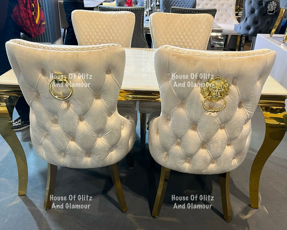 Giselle Cream Gold Velvet Ring Knocker Dining Chair