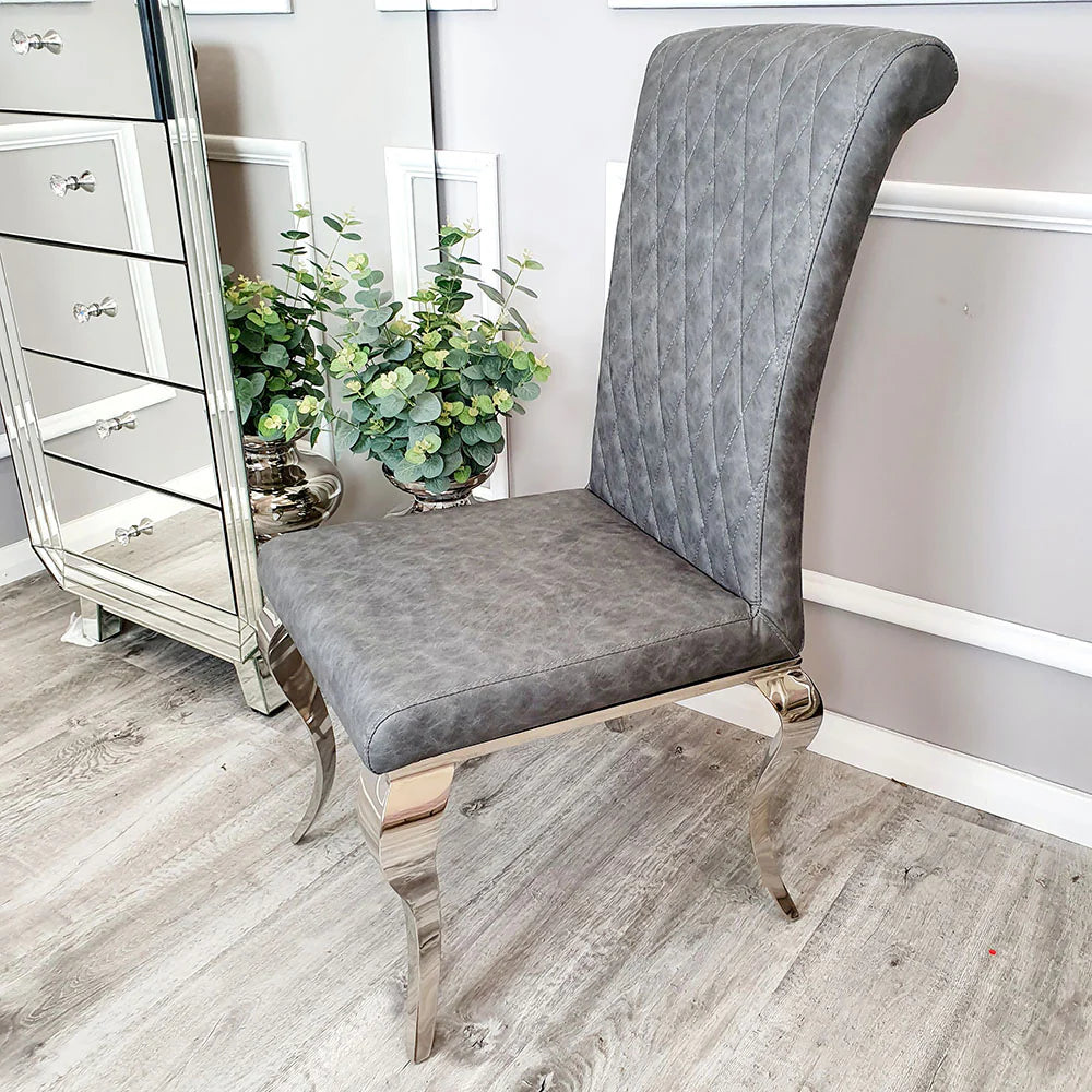 Lia Grey High Back Leather Cross Stitch Dining Chair