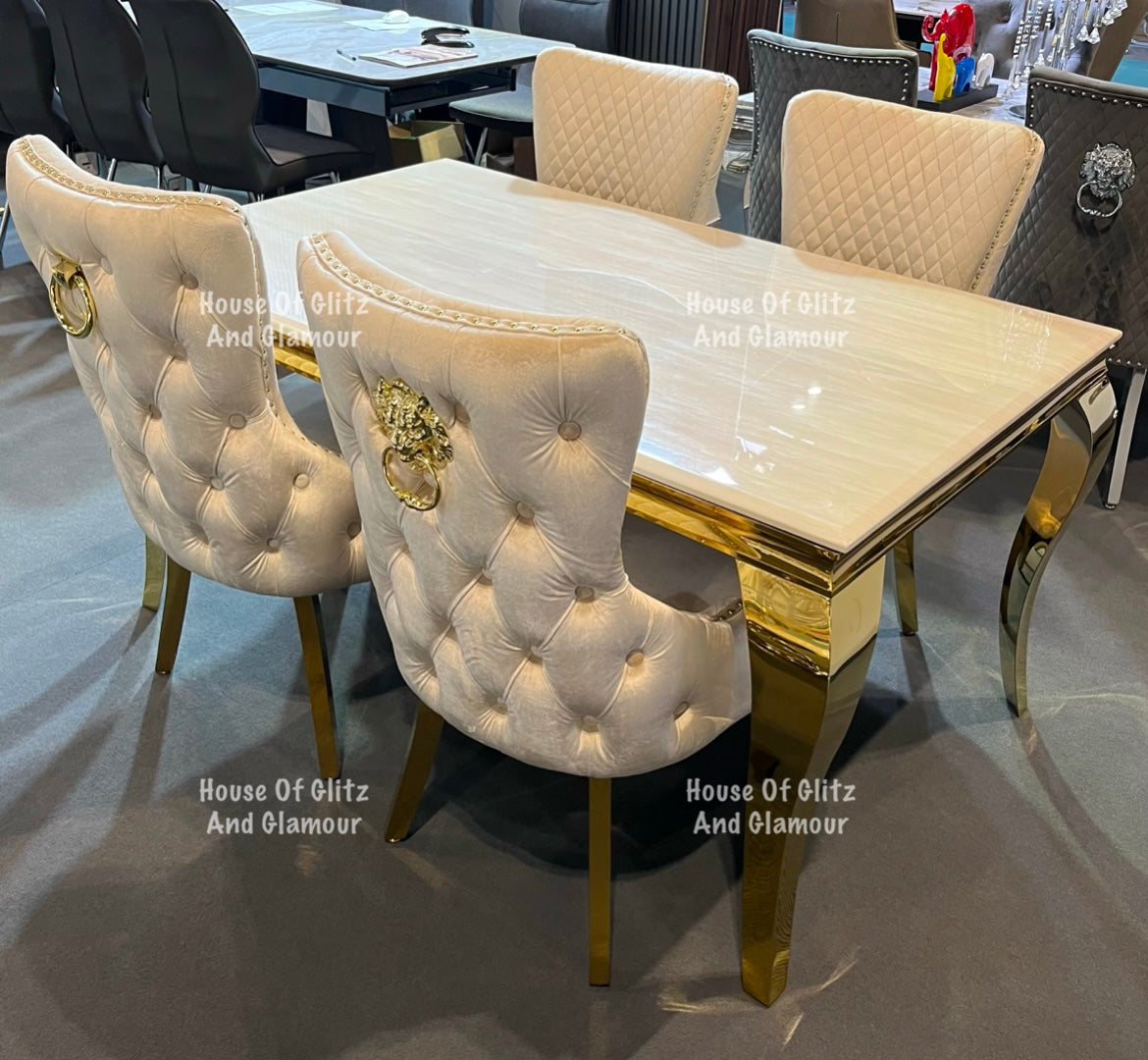 Giselle Cream Gold Lion Knocker Dining Chair